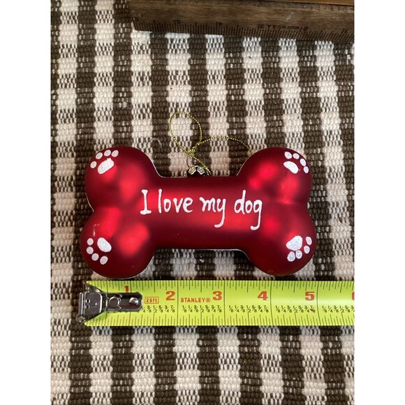 Charming Yorkie Hand Blown Glass Christmas Tree Ornament + I Love My Dog Bone - Picture 12 of 13